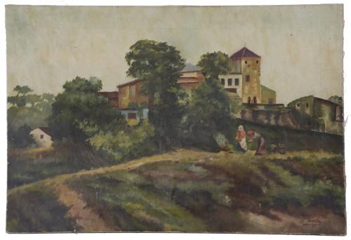20TH CENTURY SPANISH SCHOOL. "COUNTRY LANDSCAPE WITH FIGURE