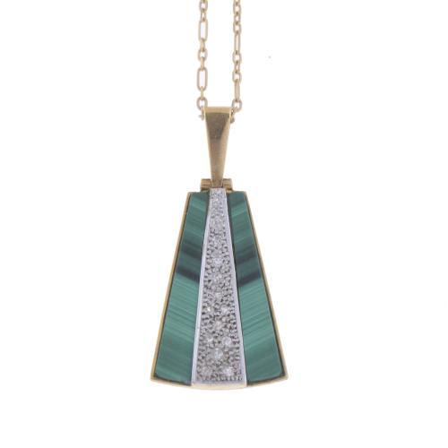 ART DECO PENDANT WITH MALACHITE AND DIAMONDS.