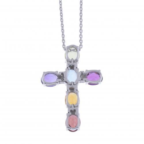 CROSS PENDANT WITH COLOURED TOURMALINES.