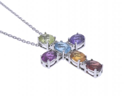 CROSS PENDANT WITH COLOURED TOURMALINES.