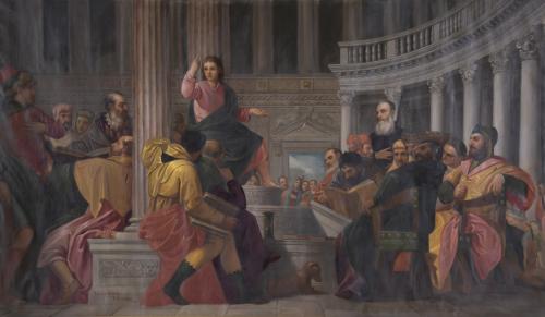 RICARD CLAUSELLS GAMBUS (1864-1939). "THE DISPUTE WITH THE DOCTORS IN THE TEMPLE", copy by Paolo Veronese, 1900.