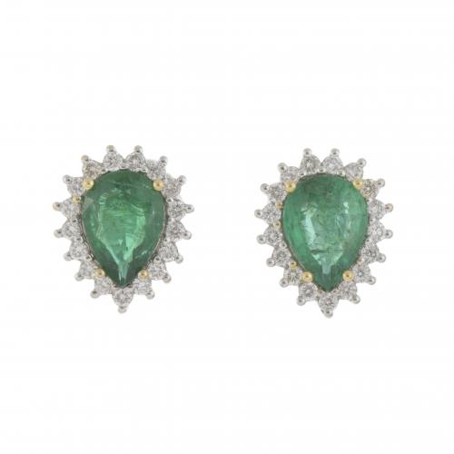 EMERALD TEARDROP EARRINGS WITH DIAMONDS.
