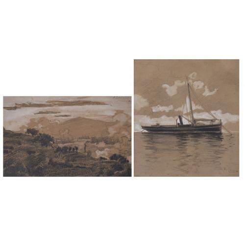 ALEXANDRE CARDUNETS CAZORLA (1871-1944). "LANDSCAPE", 1894 and "SEASCAPE".