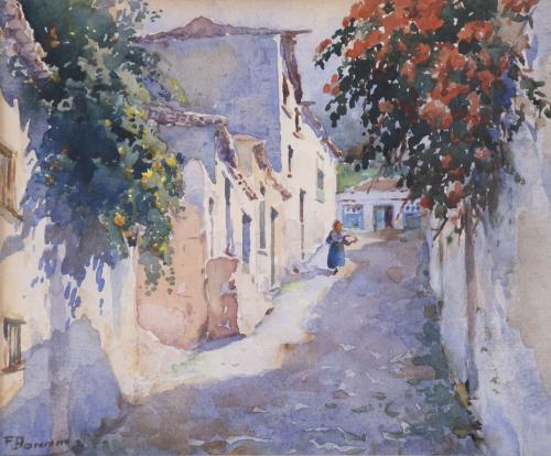 FRANCISCO BONNIN GUERIN (1874-1963).  "STREET OF A VILLAGE".