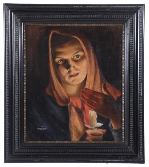 20TH CENTURY SPANISH SCHOOL. "GIRL WITH A CANDLE", 1951.