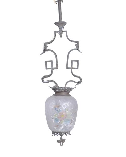 CEILING LAMP WITH PAINTED GLASS LAMPSHADE.