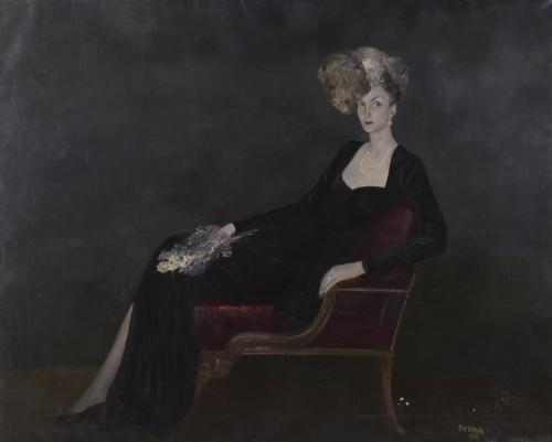 PERE PRUNA OCERANS (1904-1977). "DAMA EN FONDO NEGRO", 1944.