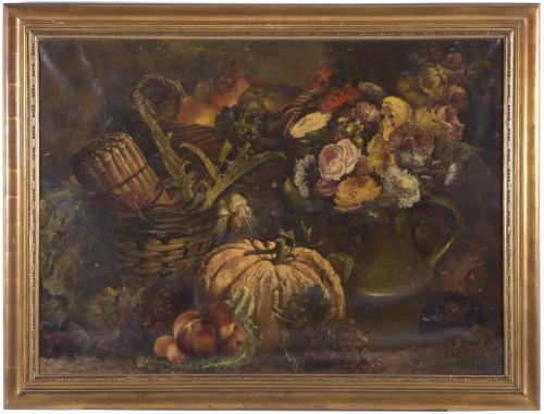 VIVANT BEAUCÉ (1818-1876).   "STILL LIFE WITH PUMPKIN".