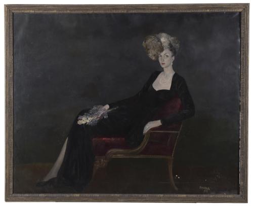 PERE PRUNA OCERANS (1904-1977). "DAMA EN FONDO NEGRO", 1944.