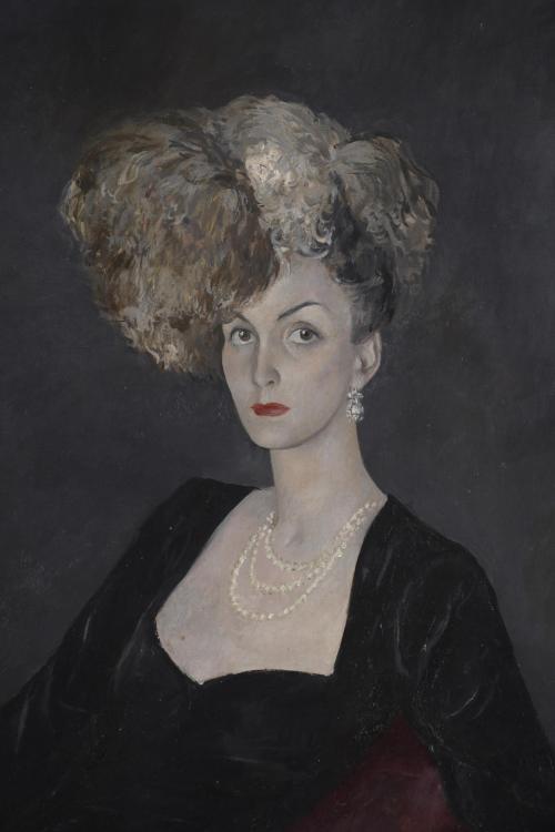 PERE PRUNA OCERANS (1904-1977). "DAMA EN FONDO NEGRO", 1944.