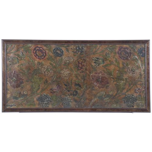 FRAGMENT OF PHILIP V EMBOSSED LEATHER, EARLY 18TH CENTURY. 