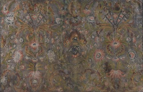 FRAGMENT OF PHILIP V LEATHER WALLPAPER, EARLY 18TH CENTURY, CIRCA 1720-30.