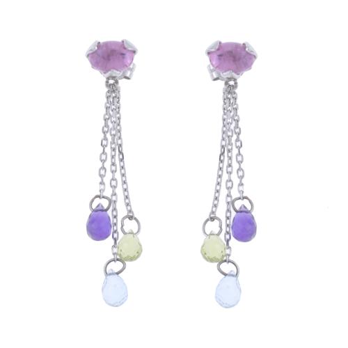 LONG EARRINGS WITH COLOURED GEMSTONES.