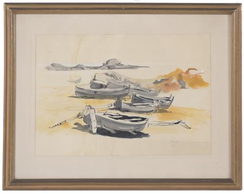 JOSEP MARIA PRIM GUYTO (1907-1973). "BOATS ON THE BEACH", 1
