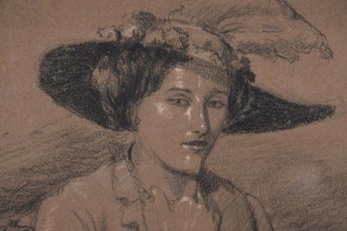 ESCUELA ESPAÑOLA, SIGLO XIX-XX. "MUJER CON SOMBRERO".