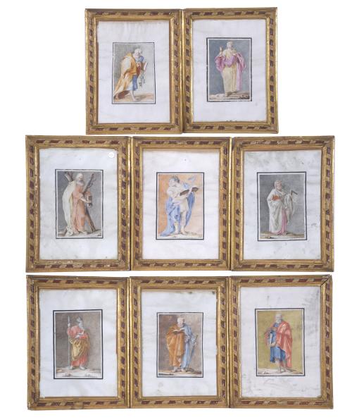 Set of 8 illuminated prints depicting apostles. Early 20th century.