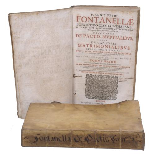 JOANNIS PETRI FONTANELLÆ, JURISCONSULTI EX OPPIDO OLOTI CATHALANI, AC IN CIVITATE BARCINONENSI APUD SUPREMA. VOLUME I AND II. 1685 EDITION.
