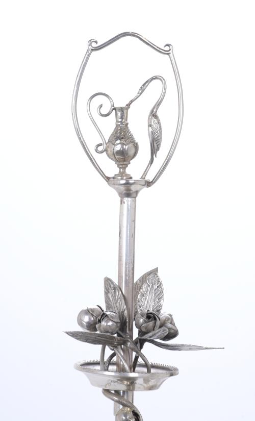 PAIR OF TALL SILVER CANDELABRA, WITH VALENTÍ STAMPS, 1940&#39;S.