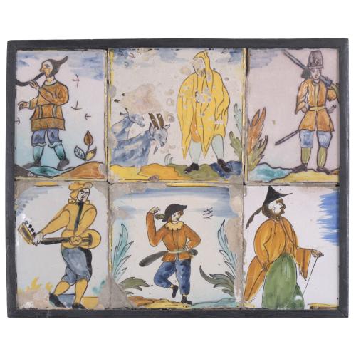 PLAFÓN DE SEIS AZULEJOS CATALANES "D'ARTS I OFICIS" DE MEDIADOS DEL SIGLO XVIII