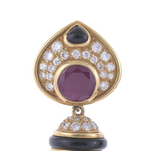 VASARI-LIKE EARRINGS WITH DIAMONDS AND GEMSTONES.