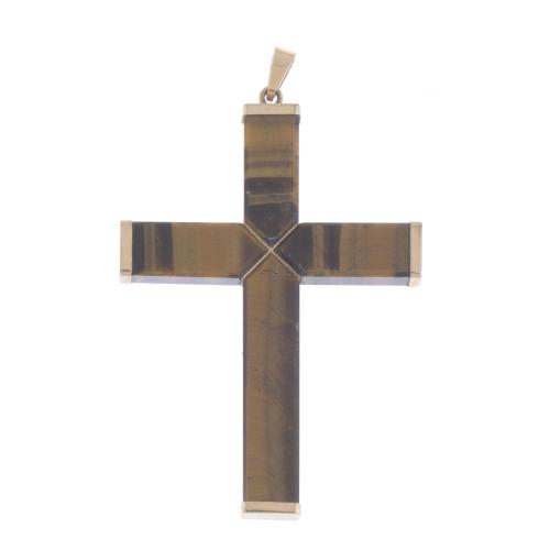 PENDANT WITH LARGE TIGER'S EYE CROSS.