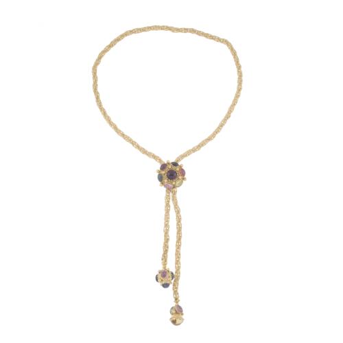 LONG NECKLACE WITH CORD AND GEMSTONES CABOCHONS.