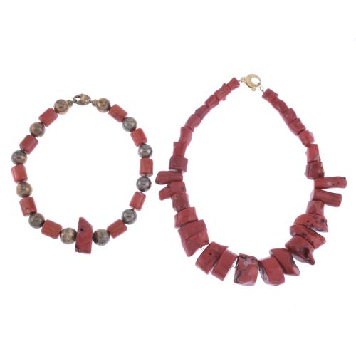 TWO CORAL NECKLACES.