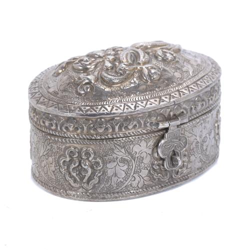 FRENCH EMBOSSED SILVER BOX, CIRCA 1900.