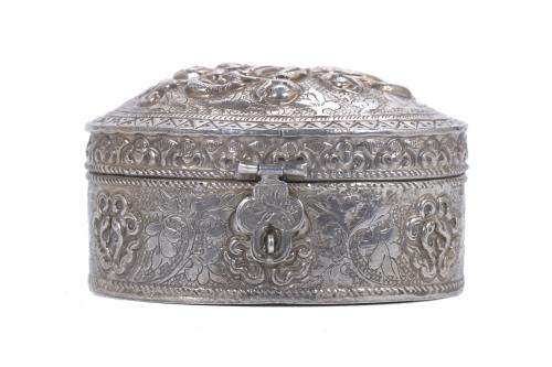 FRENCH EMBOSSED SILVER BOX, CIRCA 1900.