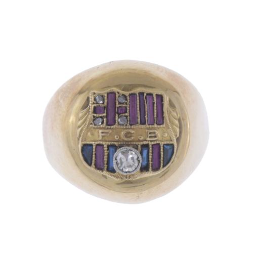 RING WITH FCB EMBLEM IN GEMSTONES.