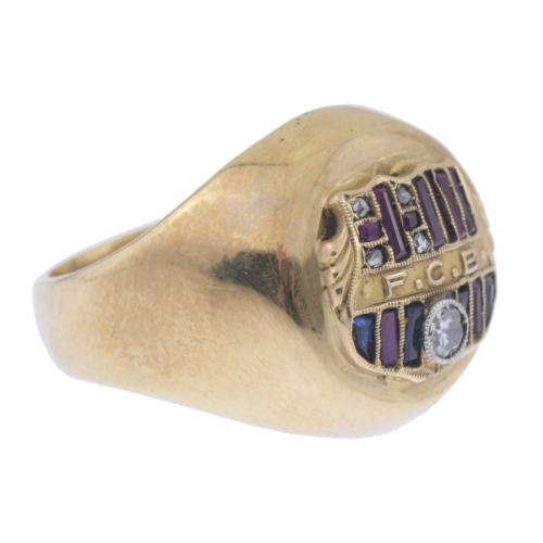 RING WITH FCB EMBLEM IN GEMSTONES.