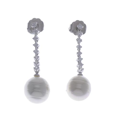 LONG EARRINGS WITH ZIRCONS AND AUSTRALIAN PEARL.
