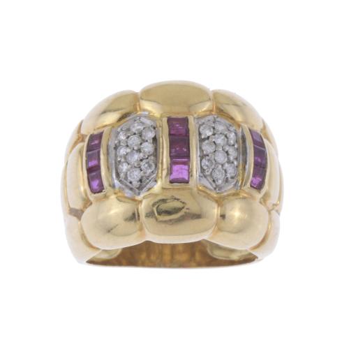 VASARI-LIKE RING, WITH RUBIES AND DIAMONDS.