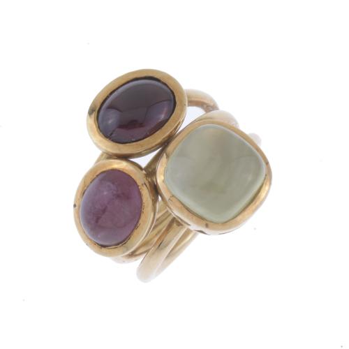 BULGARI-LIKE RING WITH CABOCHON GEMSTONES.
