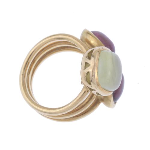BULGARI-LIKE RING WITH CABOCHON GEMSTONES.