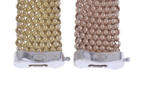 TWO MESH AND ZIRCONS BRACELETS.