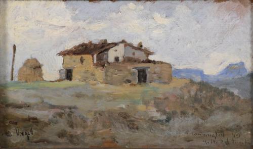 MODEST URGELL I INGLADA (1839-1919). "PAISAJE CON MASÍA", Conanglell, 1873?