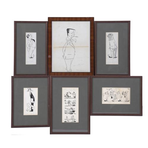 ANTONI ROCA MARISTANY (1895-1977). 6 DRAWINGS - CARICATURES OF FAMOUS PEOPLE AND COMIC STRIPS.