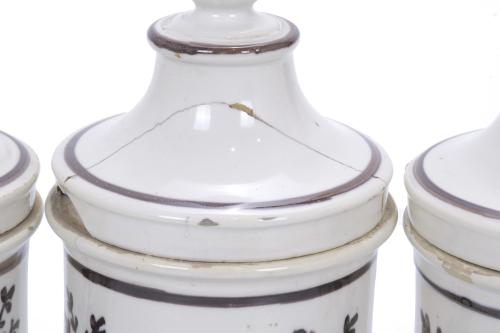 FIVE PHARMACY JARS, 20TH CENTURY.