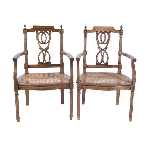 SET OF SIX LOUIS XVI CHAIRS WITH ARMRESTS.