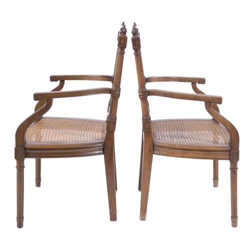 SET OF SIX LOUIS XVI CHAIRS WITH ARMRESTS.