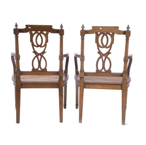 SET OF SIX LOUIS XVI CHAIRS WITH ARMRESTS.