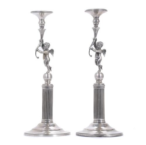 PAIR OF SILVER CANDELABRA.