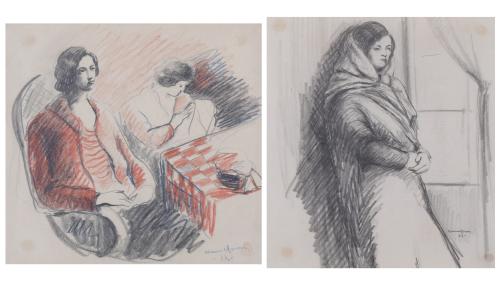 JOAN COMMELERAN (1902-1992). Pareja de "FIGURAS FEMENINAS", 1932.