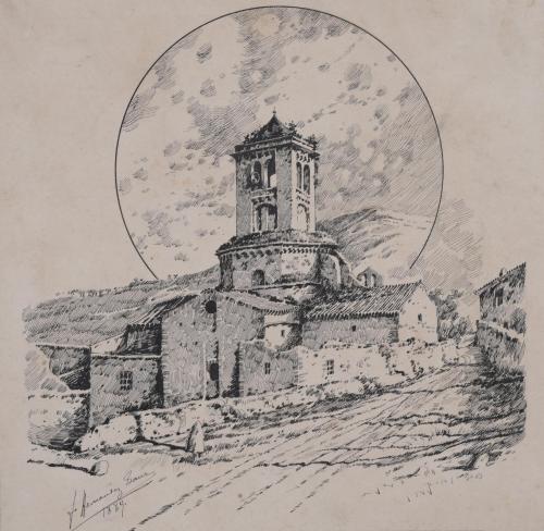 FRANCESC HERNÁNDEZ SANS (1863-1949). "VILLAGE AND MOON", 1889.