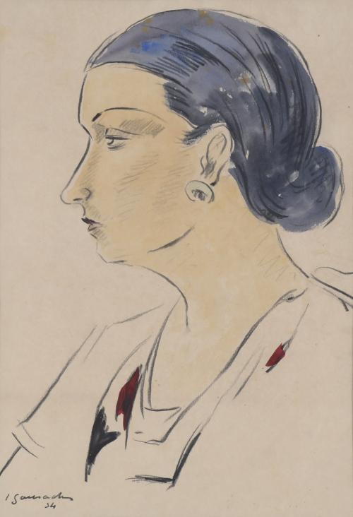 JOSEP GAUSACHS (1889-1959).  "RETRATO FEMENINO DE PERFIL", 1934.