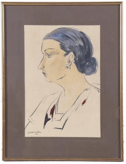 JOSEP GAUSACHS (1889-1959).  "RETRATO FEMENINO DE PERFIL", 