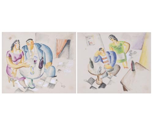 ANTONI ROCA MARISTANY (1895-1977).  "PERSONAJES DELANTE DE LA MESA DE UN BAR".