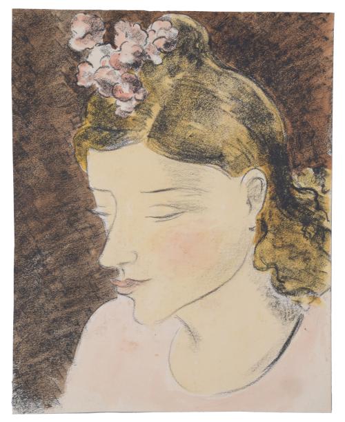 JOSEP GAUSACHS (1889-1959).  "MUJER CON FLORES EN LA CABEZA".