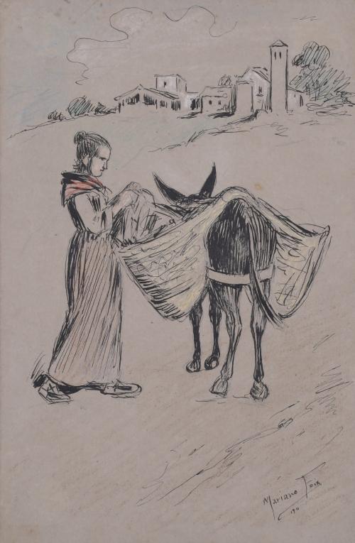 MARIANO FOIX (1860-1914). "GIRL AND DONKEY", 1911.